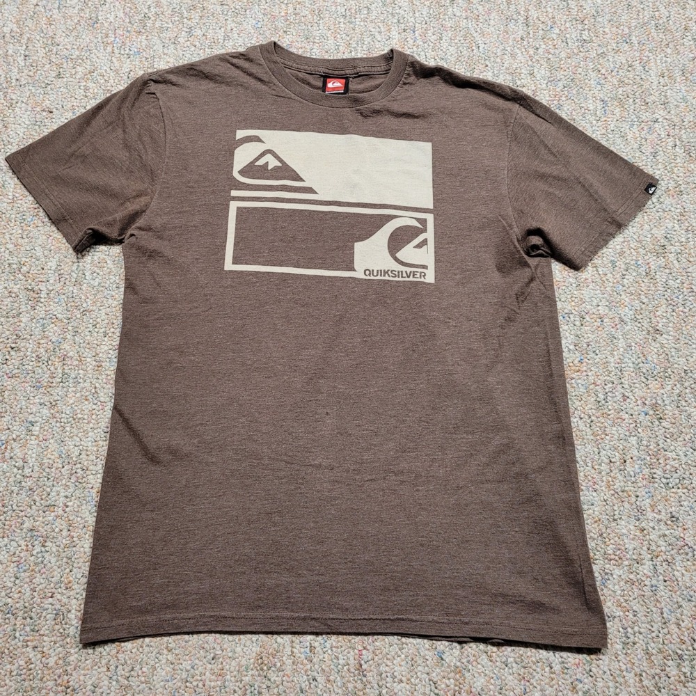 Quiksilver Shirt Mens Medium Brown Surf Skate Casual Graphic Tee Y2K Streetwear